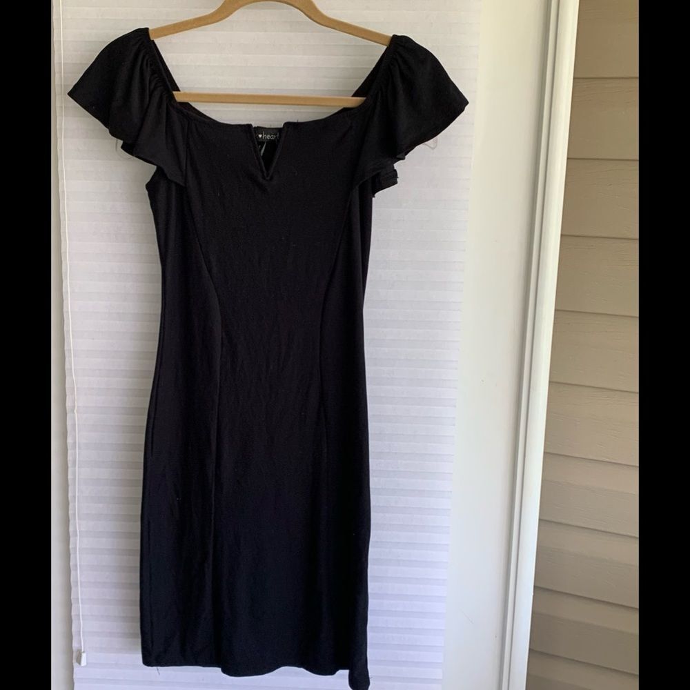 Derek Heart Black Off Shoulder Ruffle Dress Small Y2K New